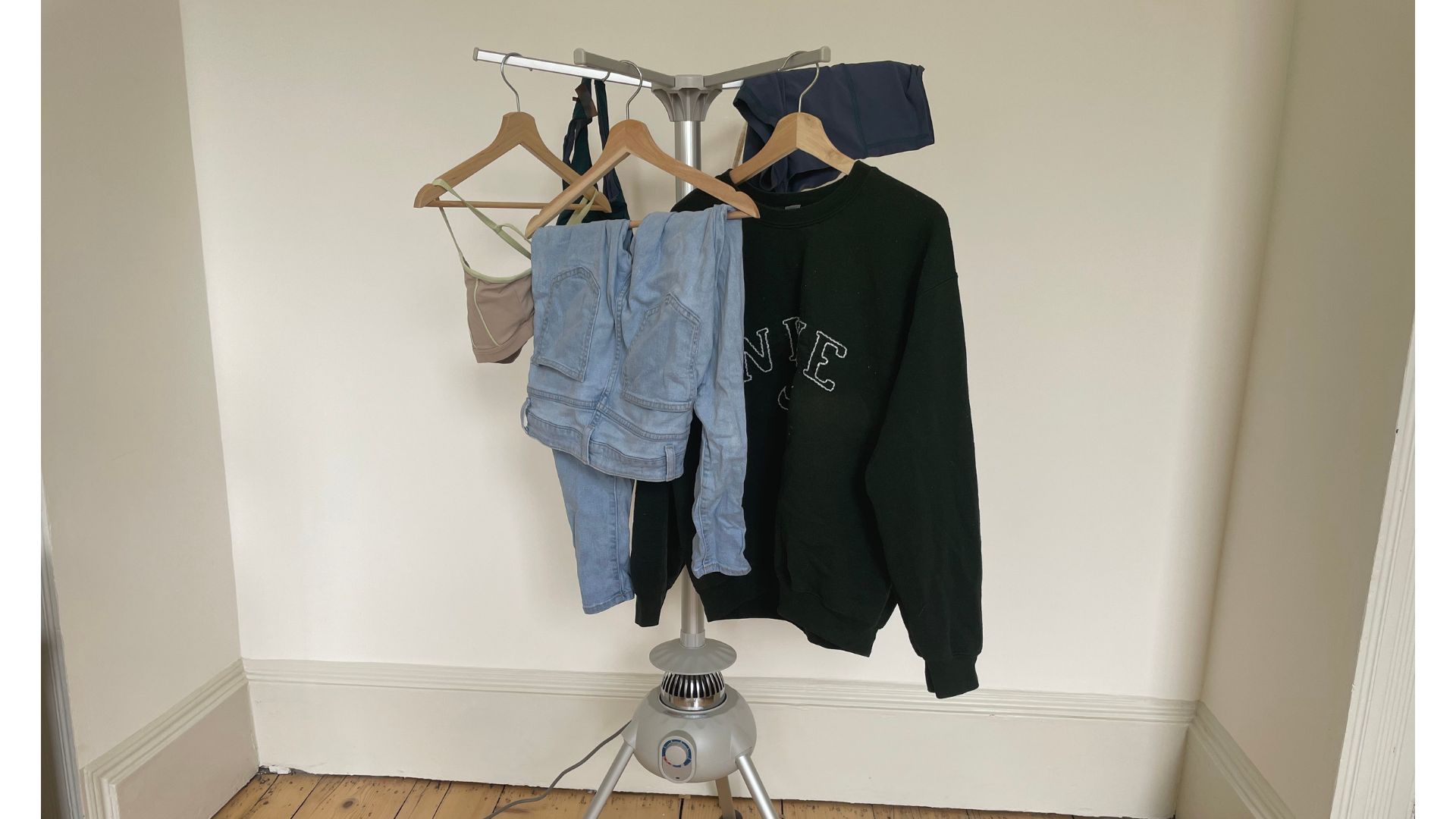 Clothes drying on the DrySoon Heated Clothes Airer Drying Pod
