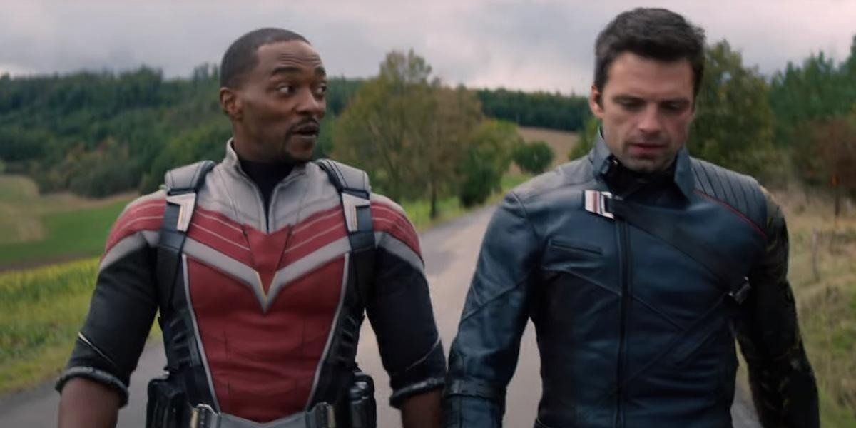 Anthony Mackie as Sam Wilson/The Falcon and Sebastian Stan as Bucky Barnes in The Falcon and the Winter Soldier (2021)