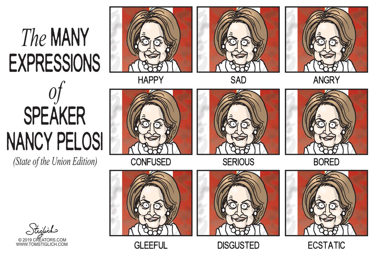 Political Cartoon U.S. Pelosi Many expressions