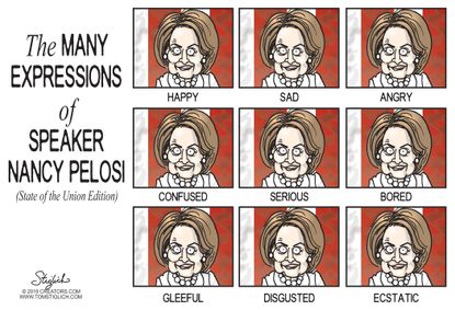 Political Cartoon U.S. Pelosi Many expressions