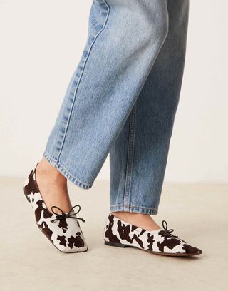 Asos Design Lotus Premium Suede Ballets in Cow Print