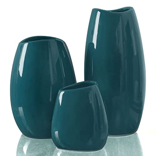Hjn Ceramic Vase Set of 3 Teal Flower Vase for Home Decor, Modern Decorative Vase for Flowers Vases for Your Ideal Shelf Decor/table/living Room/kitchen/office-Teal