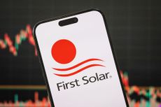 The logo of First Solar, Inc. is displayed on a smartphone screen,