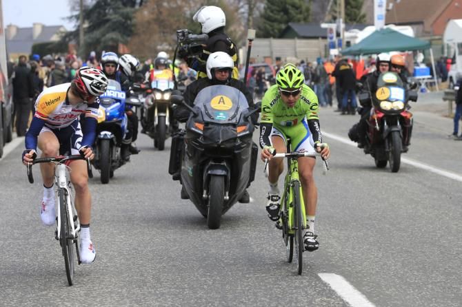 Jurgen Roelandts and Peter Sagan fight it out for second place in Flanders