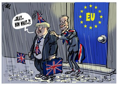 Political Cartoon World Boris Johnson Nigel Farage Brexit UK leaving