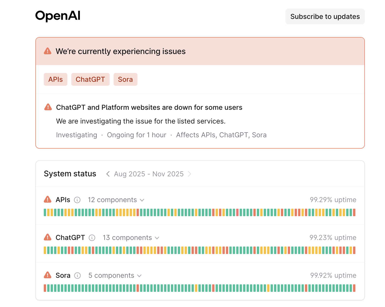 OpenAI status page