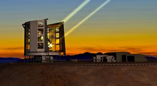An artist's illustration of the completed Giant Magellan Telescope atop Las Campanas Peak in Chile's Atacama Desert.