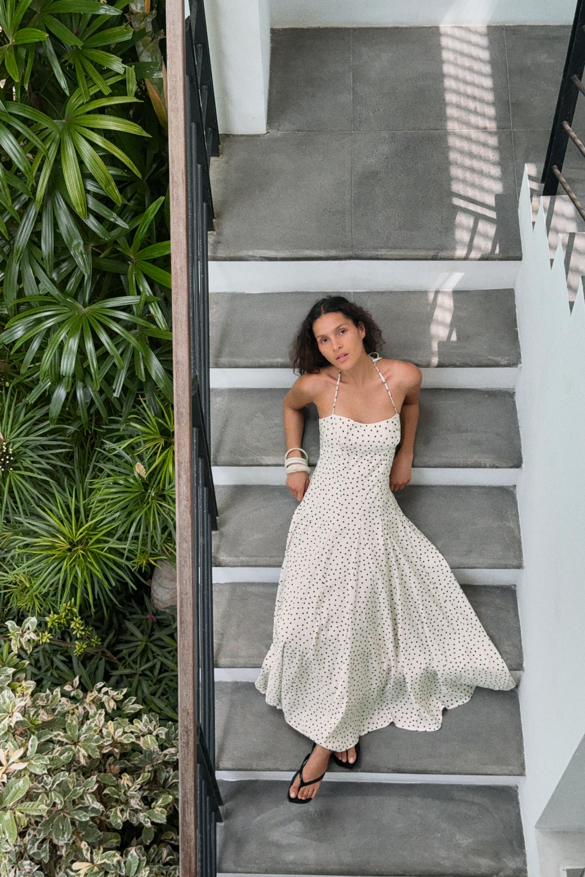 Midi Halter Neck Dress With Dots