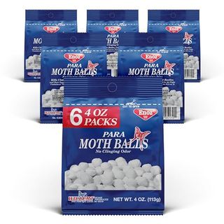 6 blue bags of Enoz Para Moth Balls for Insects with an image of moth balls