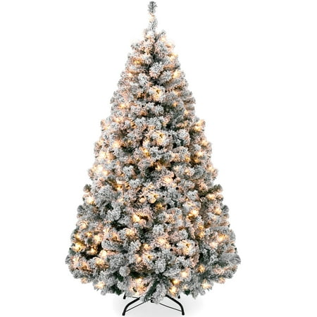 Best Choice Products 6ft Pre-Lit Holiday Christmas Pine Tree W/ Snow Flocked Branches, 250 Warm White Lights