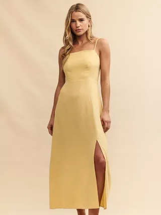 Gaun Midi Campuran Linen Maddy Anak Tak Ada, Kuning
