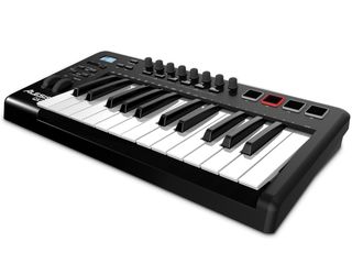 The QX25 and 61 have eight sliders and rotary knobs, four backlit drum pads and dedicated transport controls