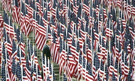 The Pentagon 9/11 Memorial Healing Field flag display during its 2008 dedication: The remains of several 9/11 victims were reportedly cremated and dumped into a landfill.