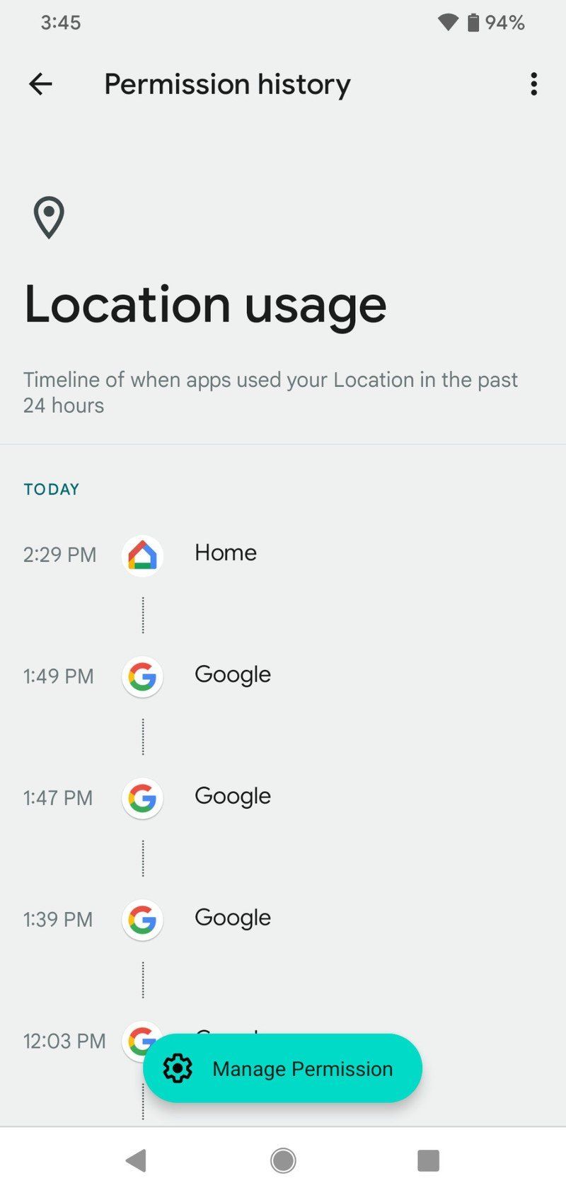 Android 12 Privacy Dashboard Screenshot