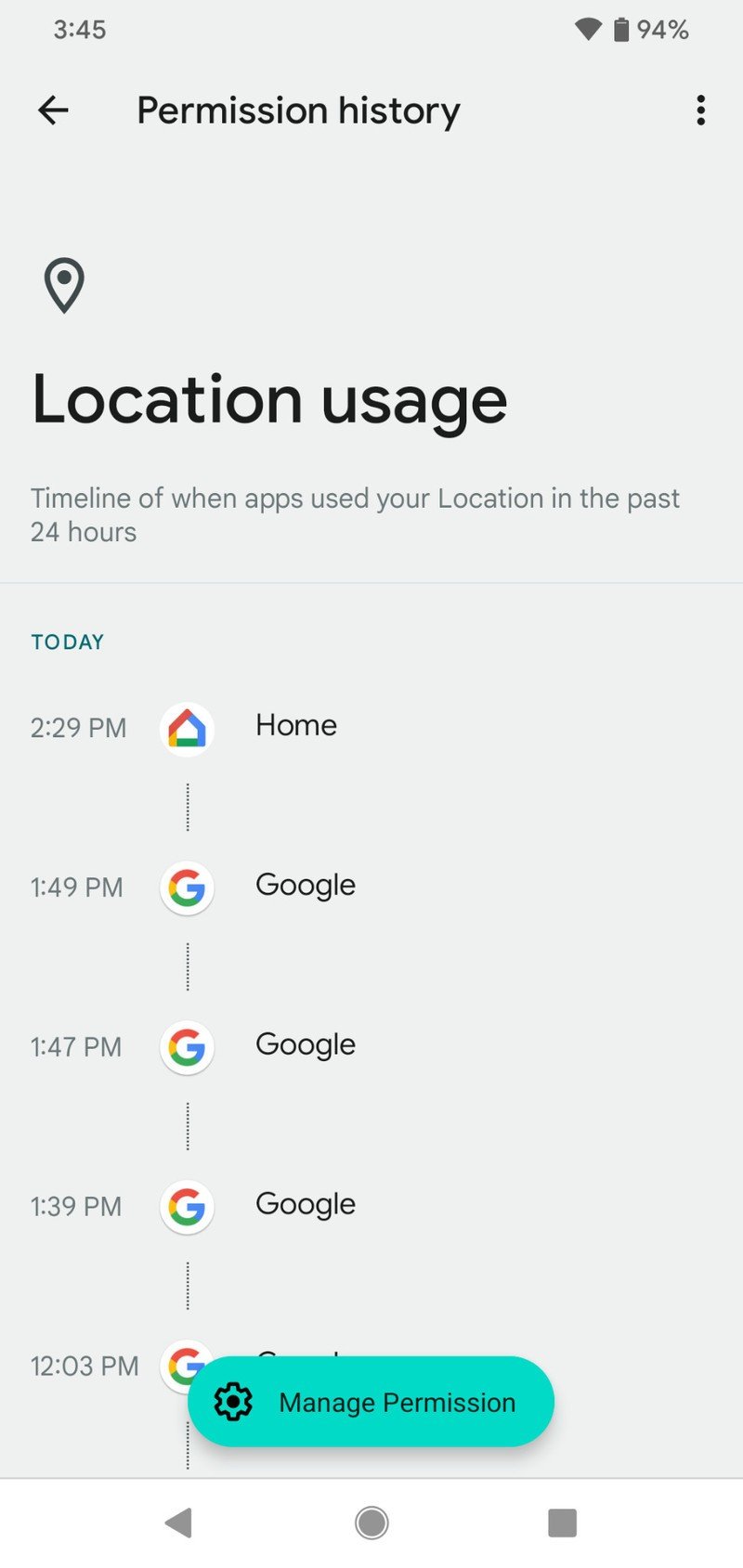 Android 12 Privacy Dashboard Screenshot