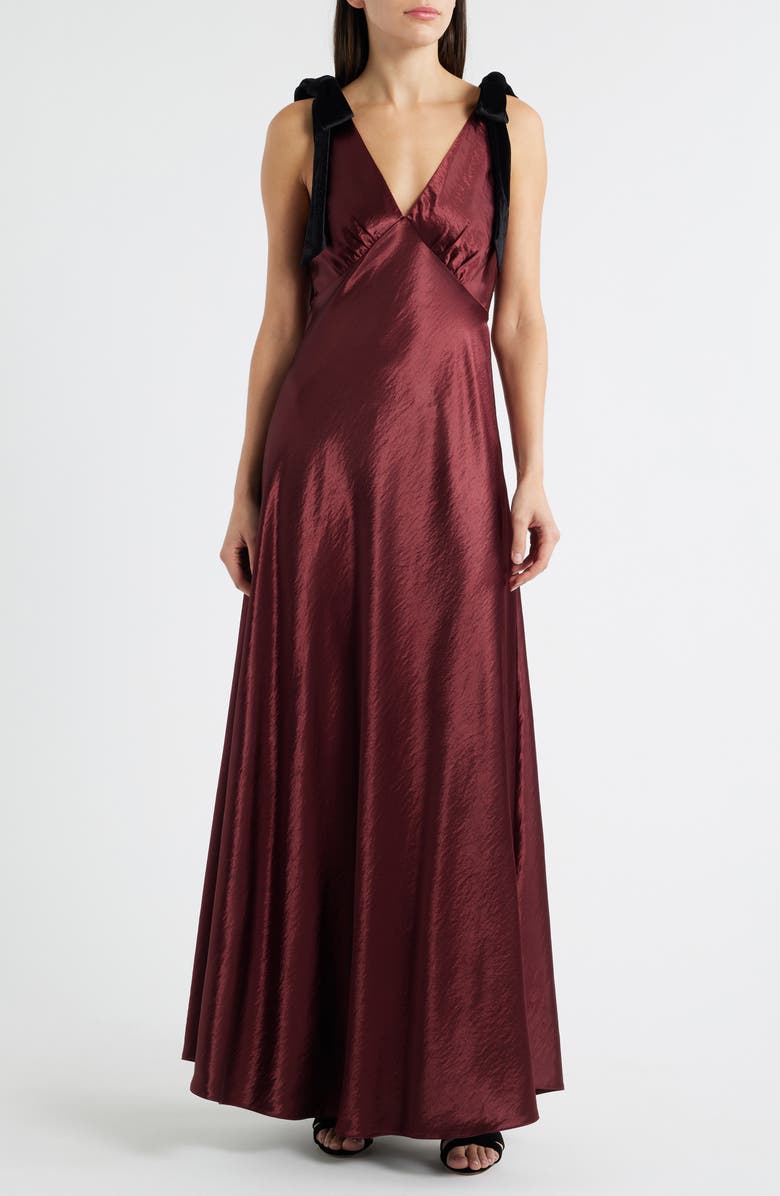 Holly Velvet Tie Hammered Satin Gown