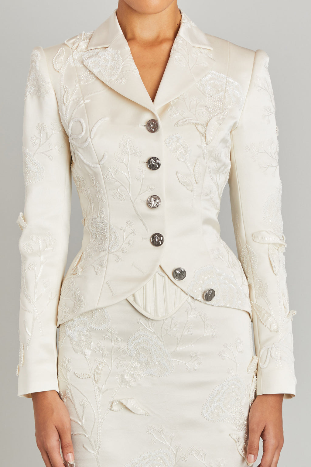 Salon Jacket With Carnation Embroidery