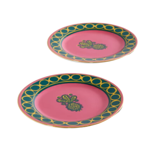 Set of Two Gold-Plated Porcelain Dessert Plates