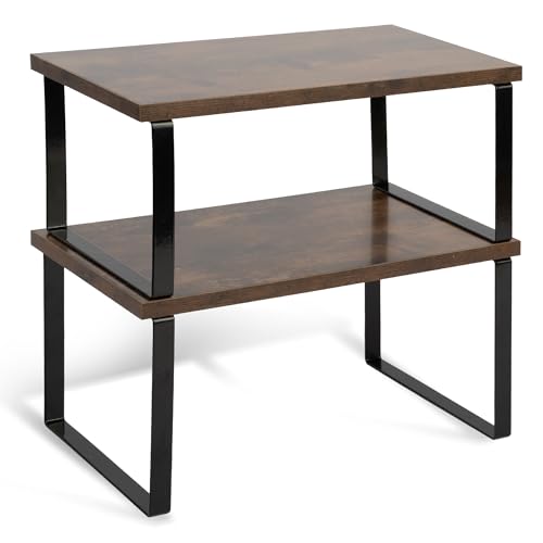 Heftman Kitchen Cupboard Organiser - Set of 2 Wood &amp;amp; Metal Shelves for Cupboards Space-Saving, Stackable Cupboard Shelf Organiser for Countertop, Pantry - Spice Rack Holds 15kg (rustic Brown &amp;amp; Black)