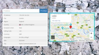 The ipapi site displays location in text and on a map
