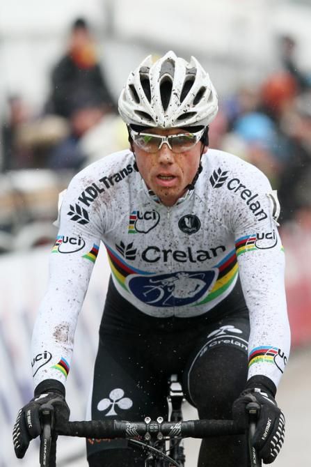 Reigning world champion Sven Nys crosses the finish line