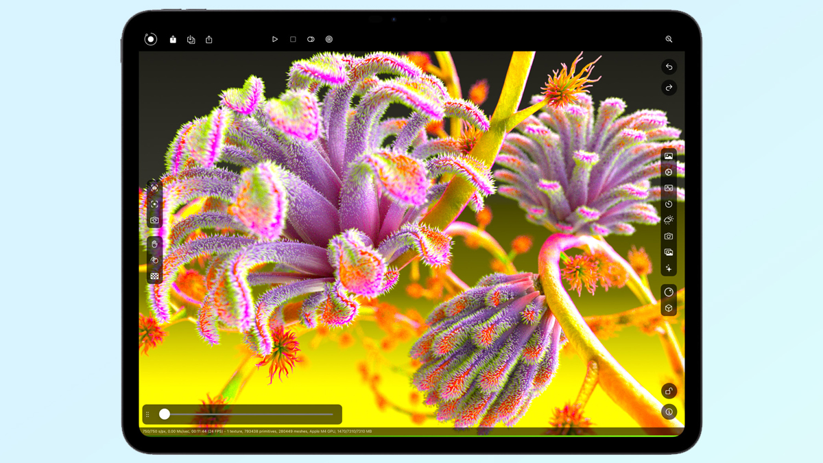 New Apple iPad Pro OLED screen showing a colorful plant