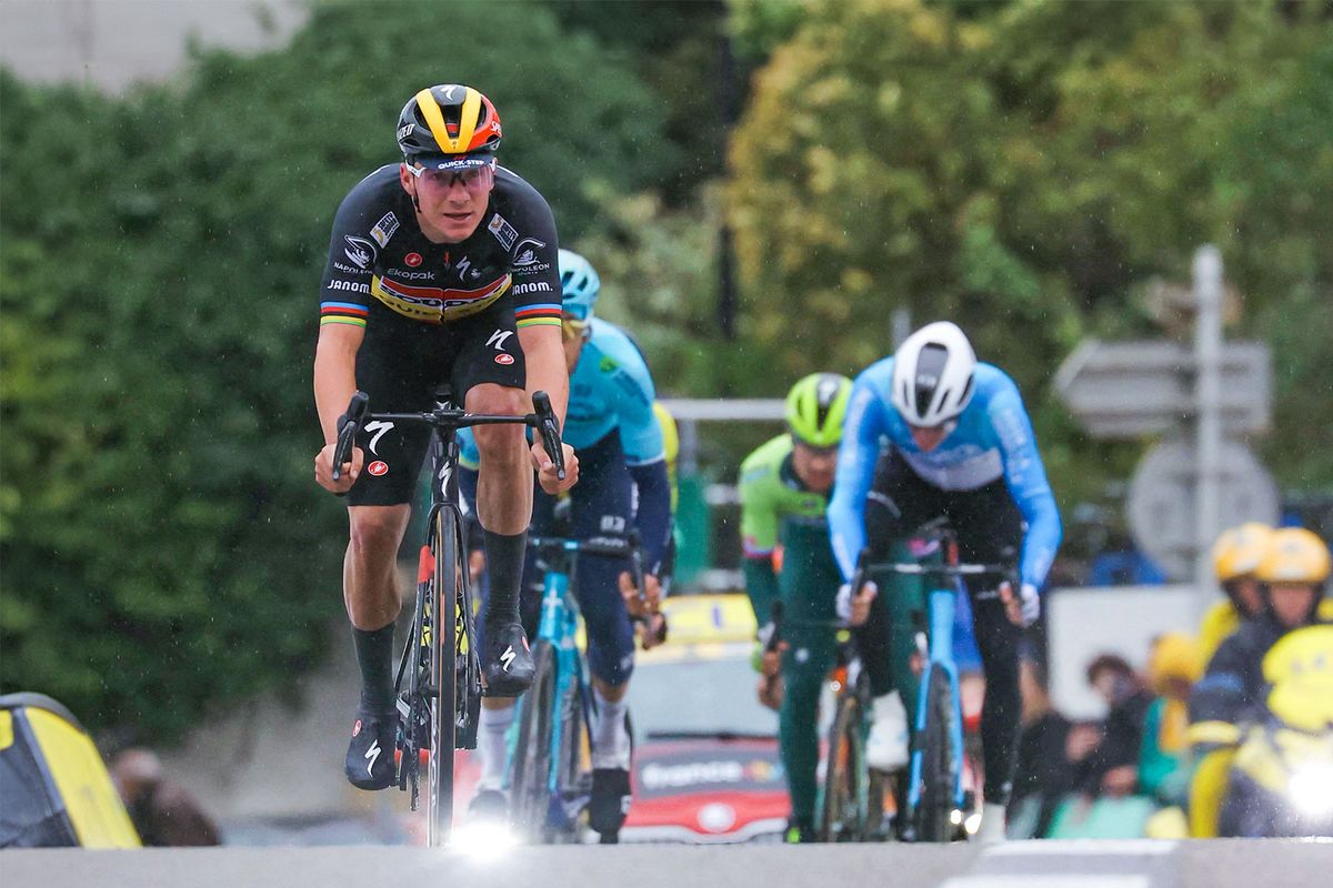 Remco Evenepoel (Soudal-QuickStep) leads the chase group home, 52 seconds down on the winning move, on stage 6 of Paris-Nice