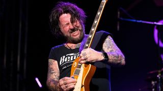 Tracii Guns of the band L.A. Guns performs onstage at The Canyon on August 11, 2022 in Agoura Hills, California.