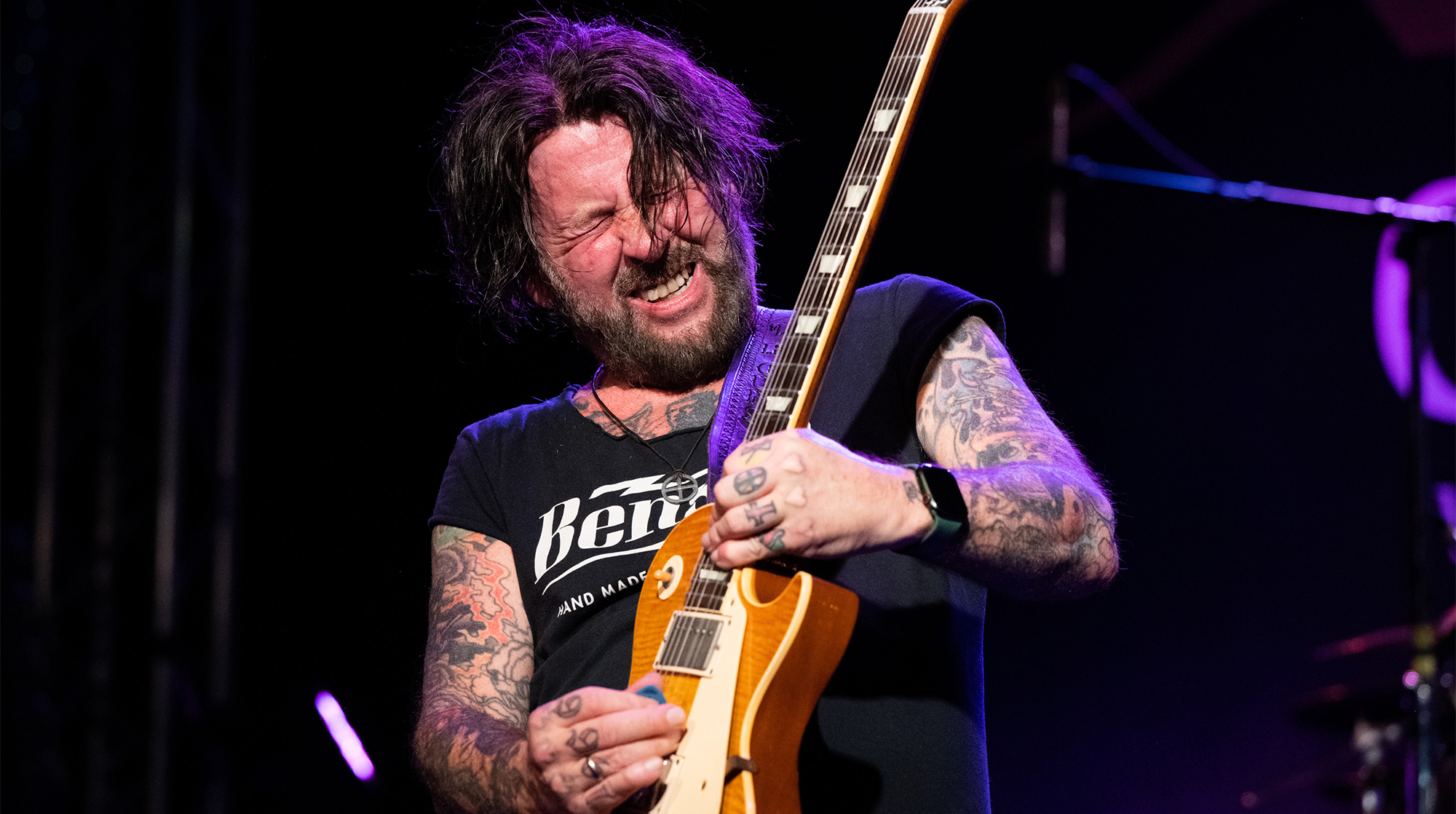 Tracii Guns of the band L.A. Guns performs onstage at The Canyon on August 11, 2022 in Agoura Hills, California.