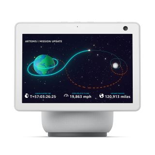 Alexa-enabled devices such as Echo Show as pictured, will access Artemis I info if prompted, "Alexa, take me to the moon."