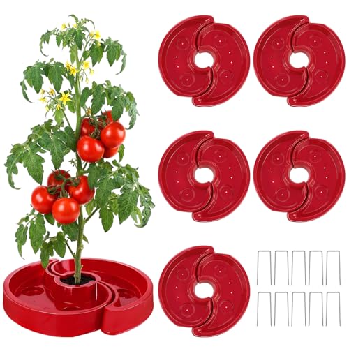 5 Sets Tomato Watering Trays, Surrounding Red Tomato Automator Tray, Root Irrigation Trays for Vegetables, Reduce Runoff, Weed Control, Boost Growth for Tomatoes, Peppers &amp;amp; Garden Veggies