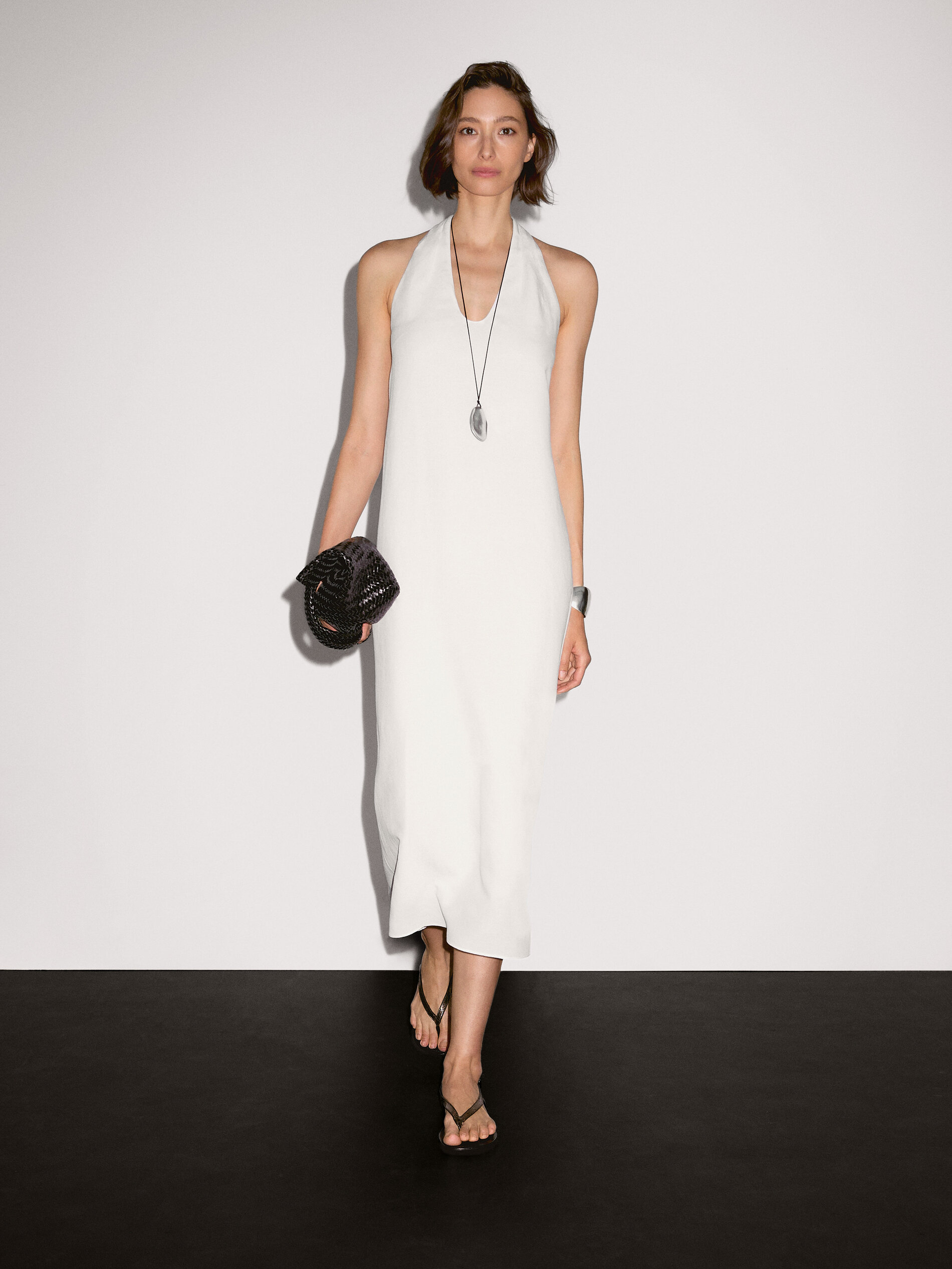 Long Flounce V-Neck Dress