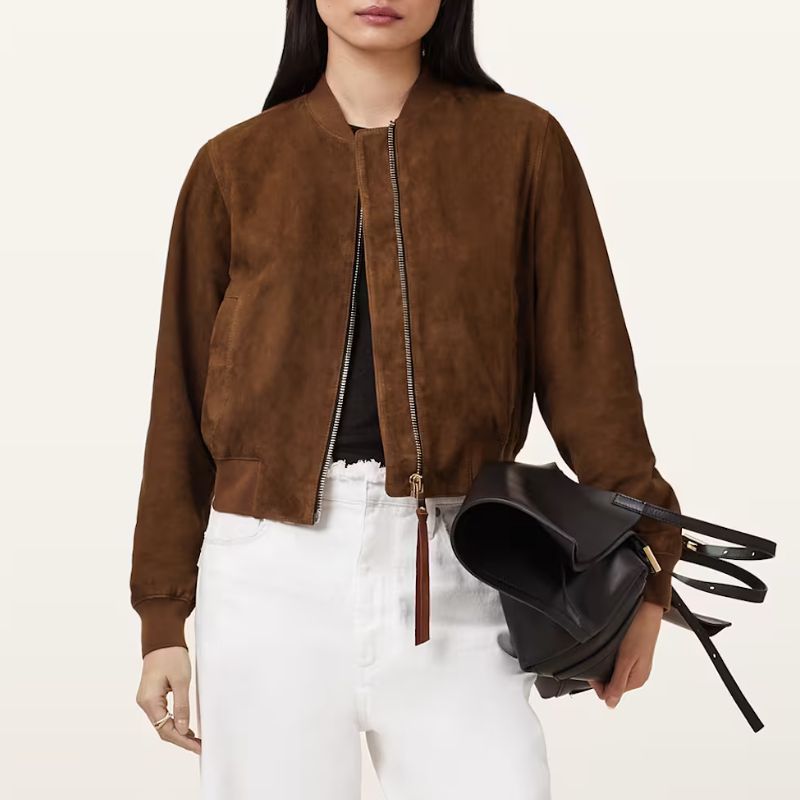 Image of suede bomber jacket
