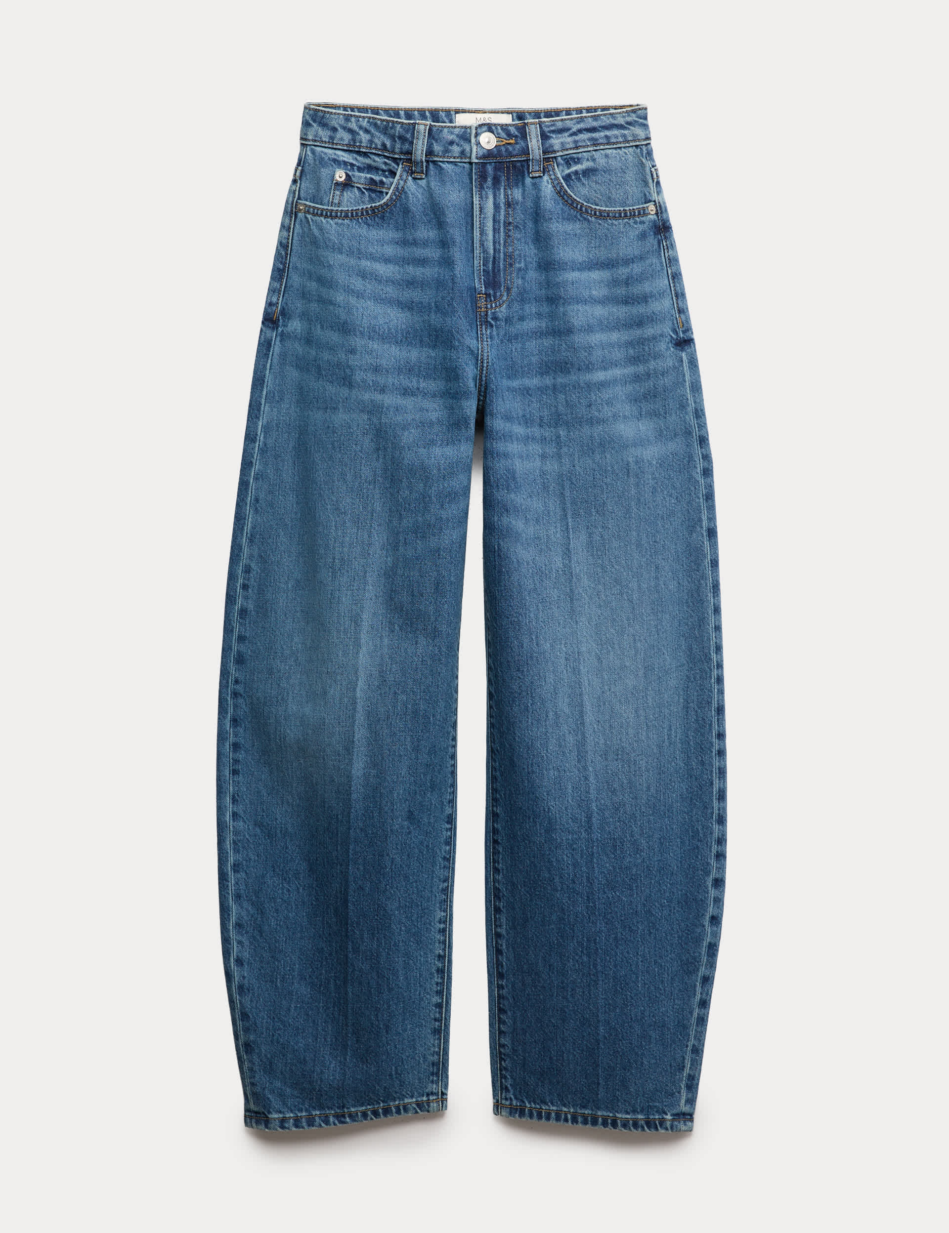 High Waisted Crease Front Barrel Jeans