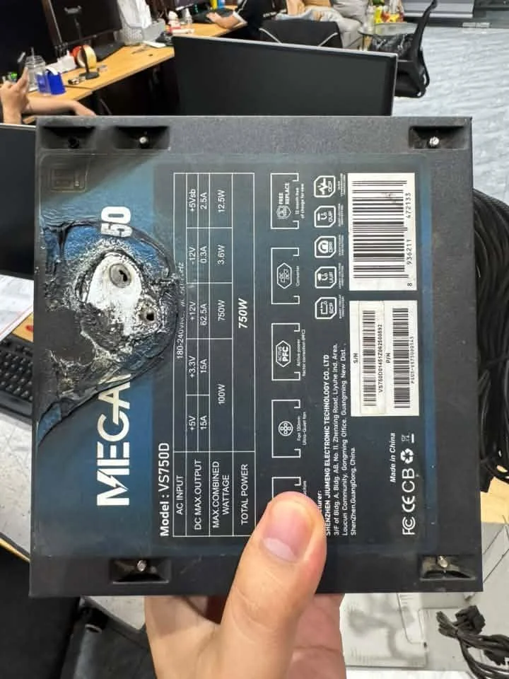 The aftermath of the PSU that caught on fire