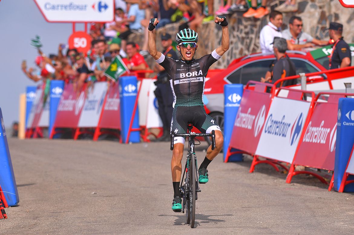 Rafal Majka celebrates his stage 14 win at the Vuelta a Espa&ntilde;a