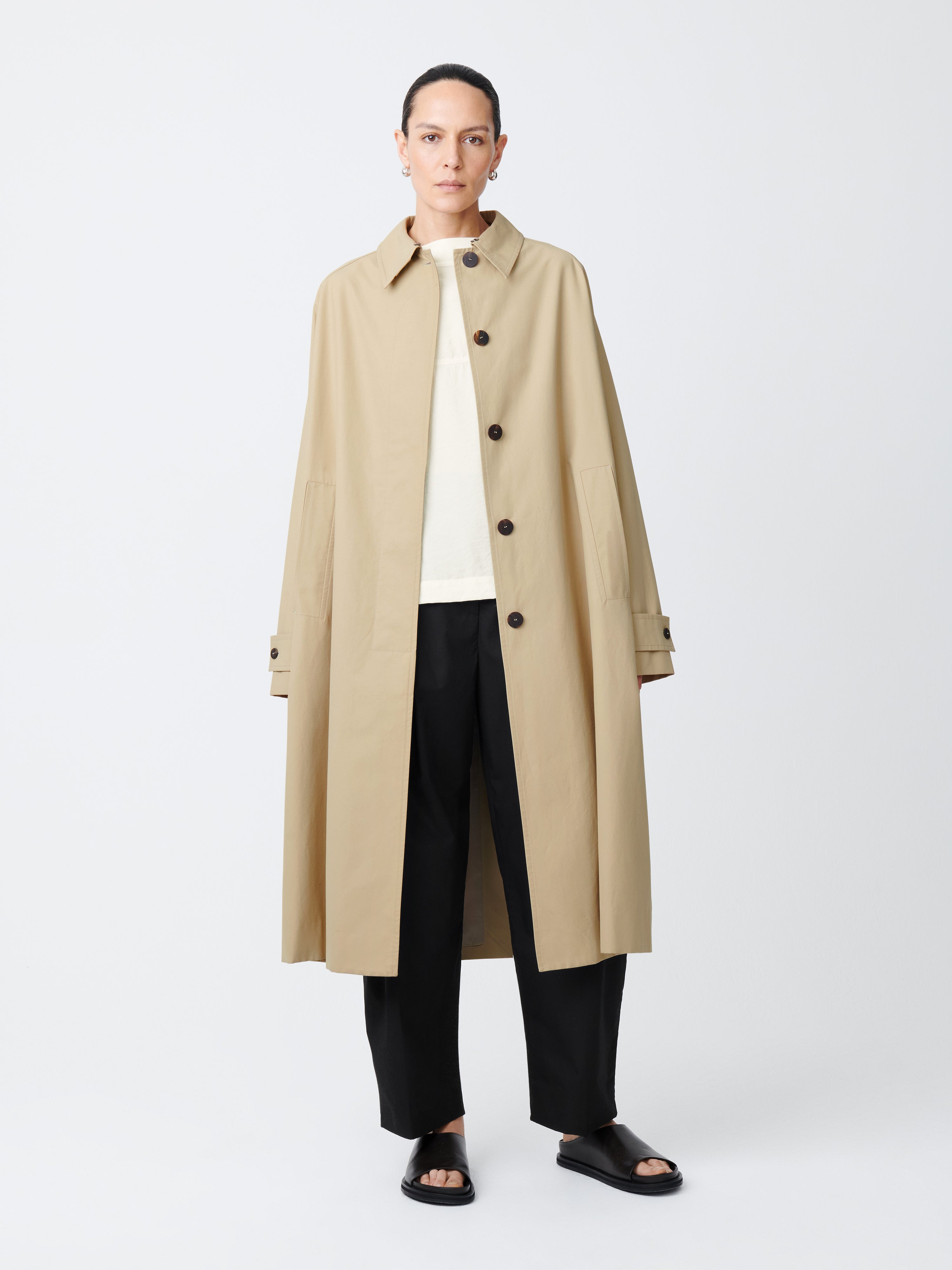 Holin Technical Cotton Coat in Tan