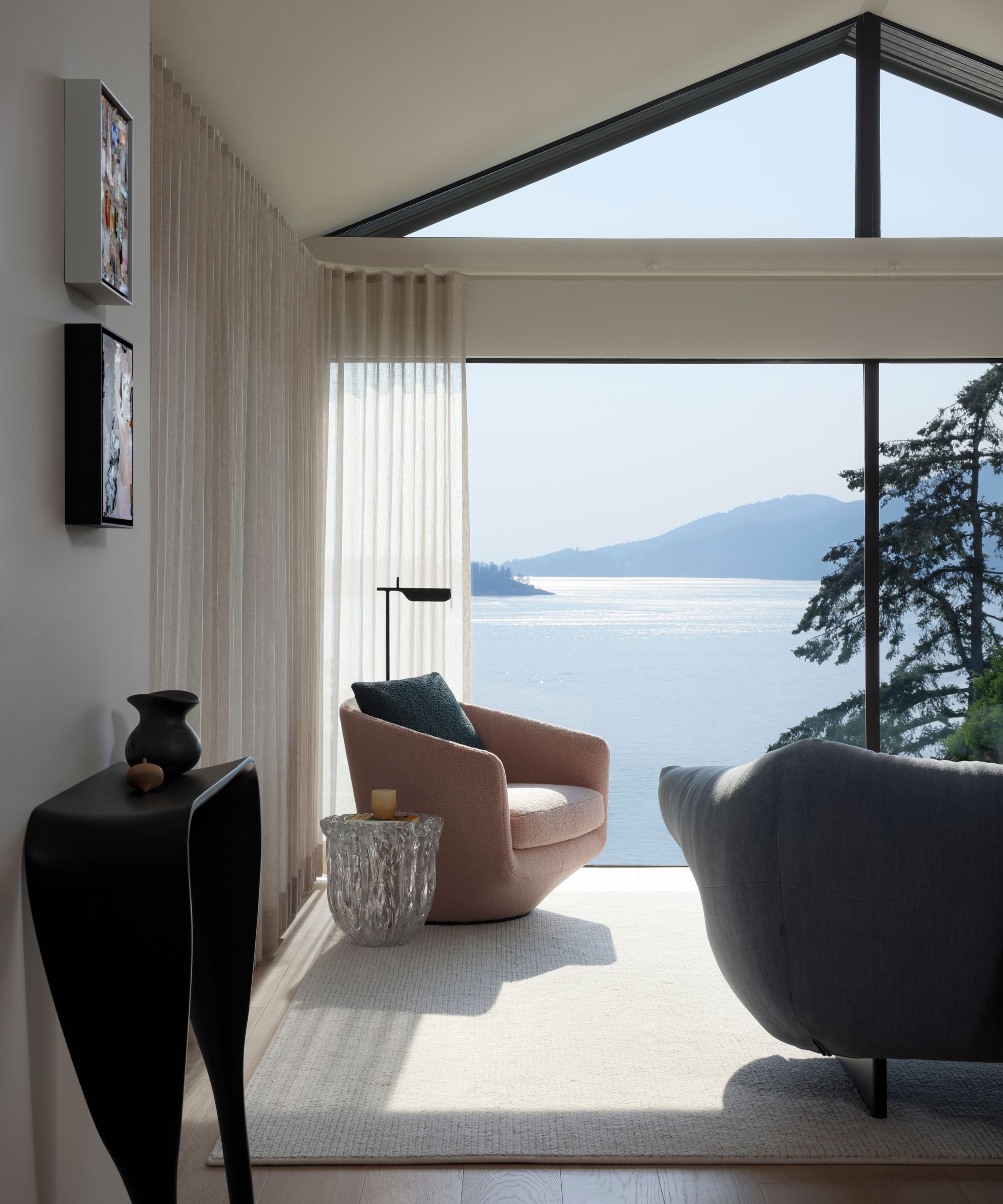 view over lake with armchair