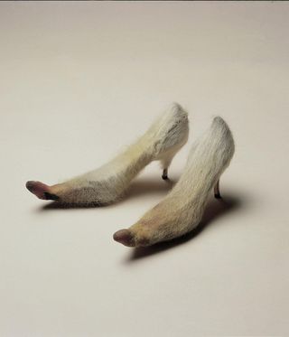 hairy high heeled shoes made with cowhide treats