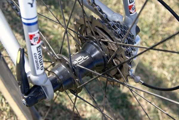 The rear hub boasts a six-pawl driver, an aluminum freehub body, and four hybrid ceramic Enduro cartridge bearings.