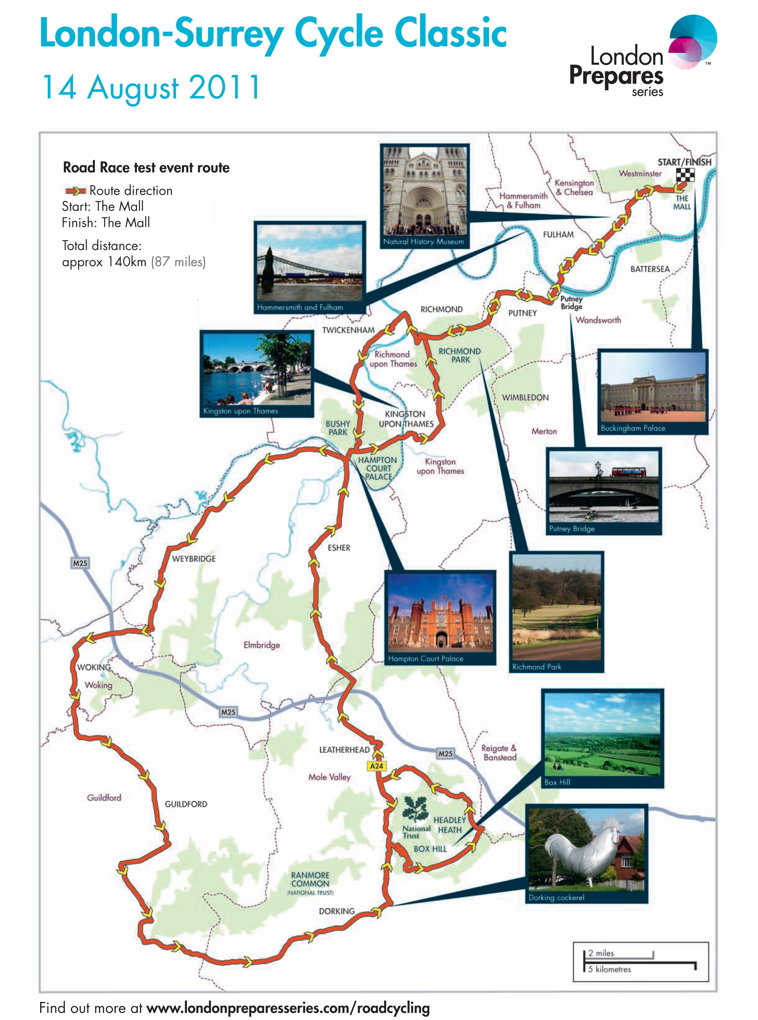London-Surrey Cycle Classic route map