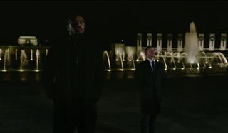 Michael B Jordan and Jamie Bell meeting at night by the World War II memorial in Without Remorse.
