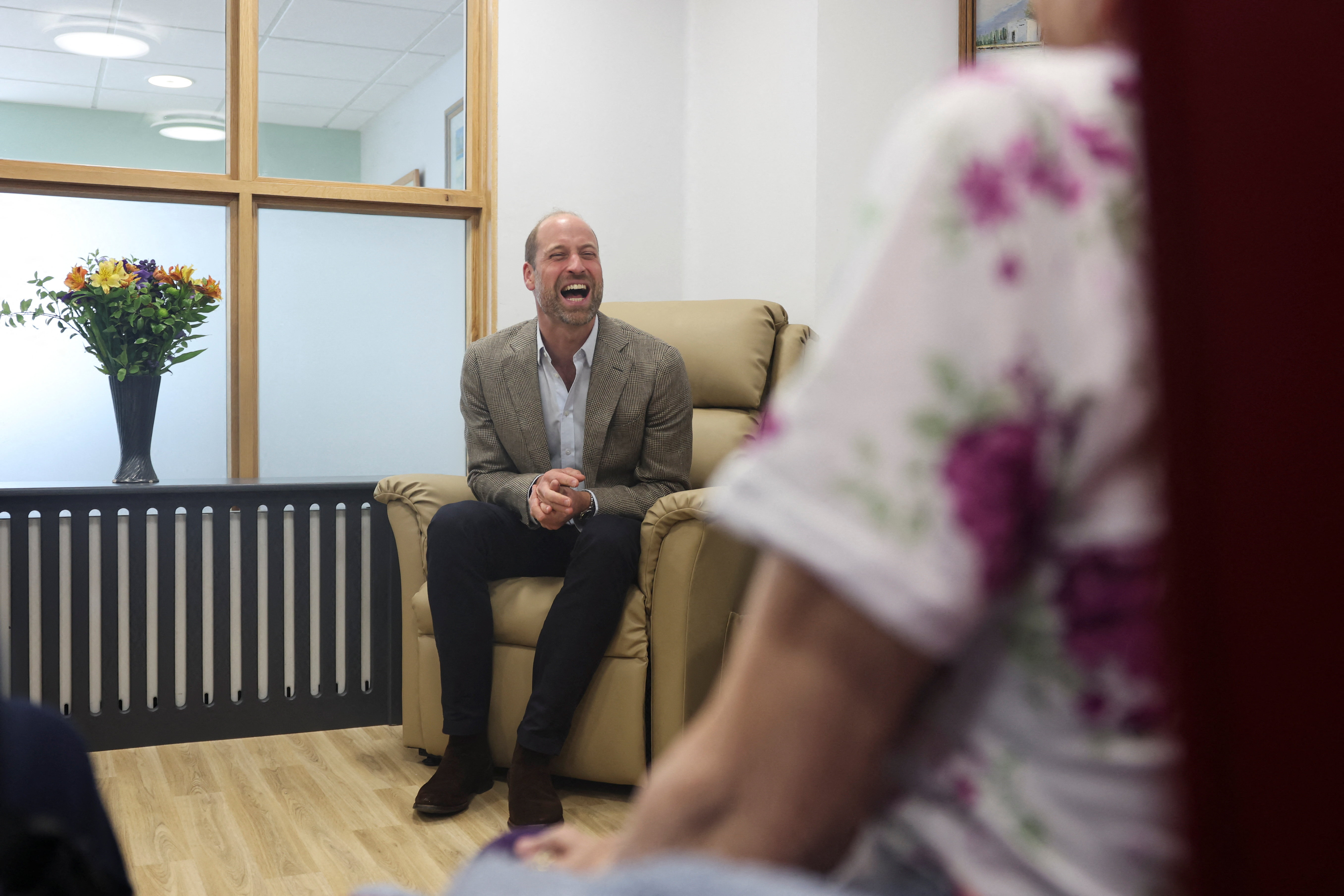Prince William, The Duke of Cornwall, meets with care home residents during his visit to the Isles of Scilly Hospital (Photo by Hannah McKay-WPA Pool/Getty Images)