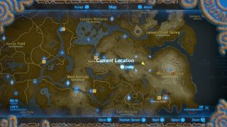 Map view for the location of the Lanayru Road Breath of the Wild Captured Memories collectible
