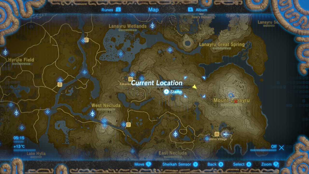 View a map of the location of the Lanayru Road Breath of the Wild Captured Memories collection