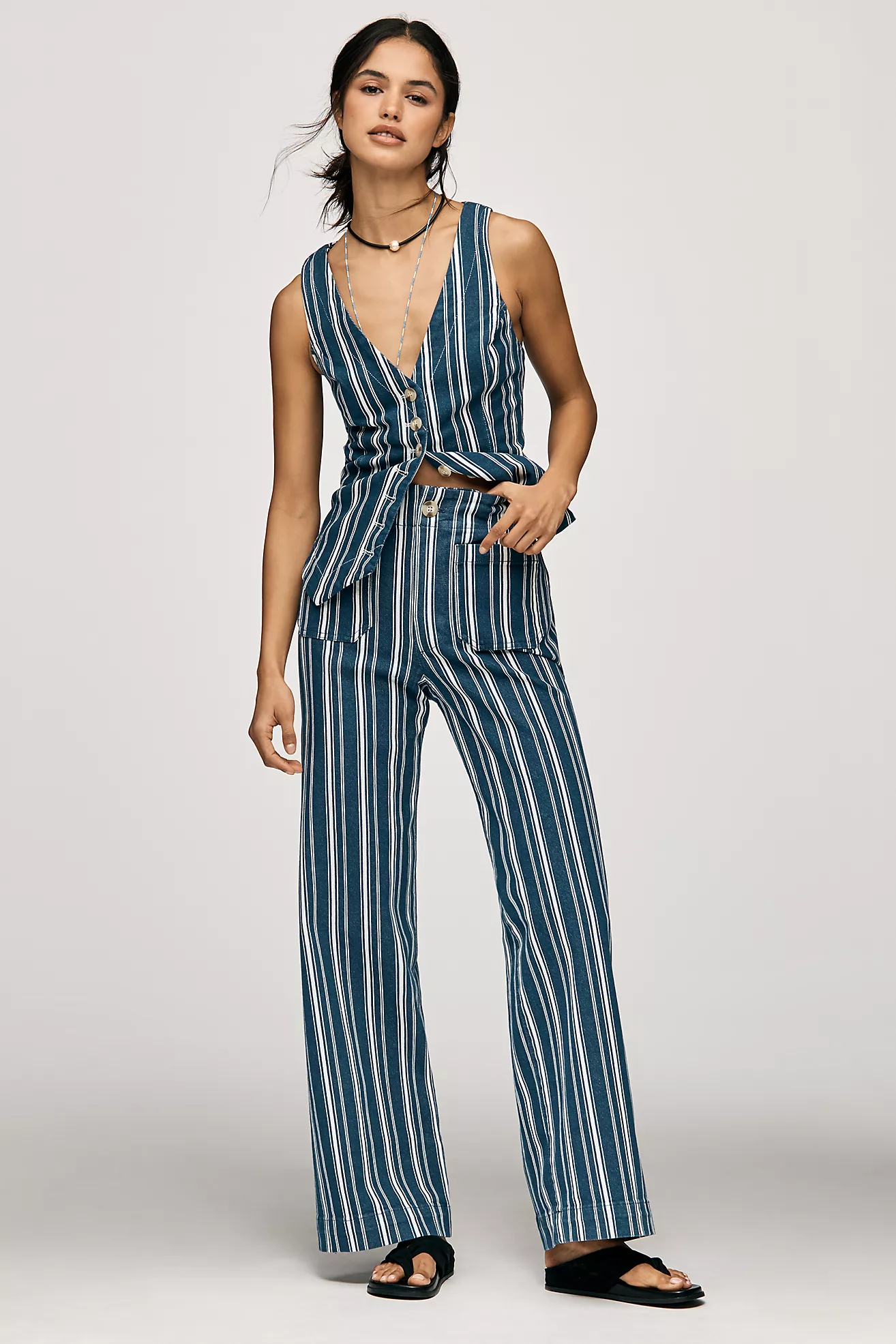The Colette Striped Full-Length Wide-Leg Pants by Maeve
