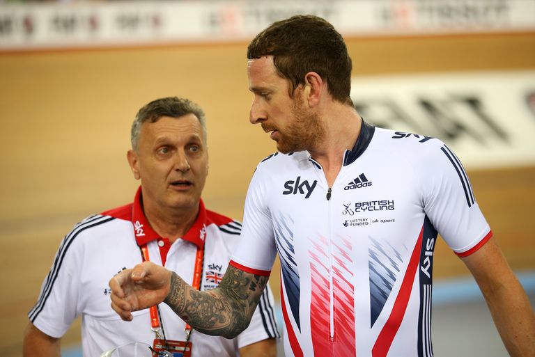 Heiko Salzwedel and Bradley Wiggins at the 2016 Track World Championships in London
