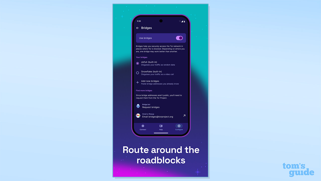 Tor VPN Beta Google Play Store image showing the app&#039;s bridges