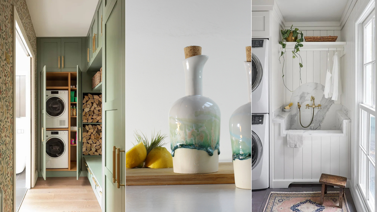 three image split with laundry rooms and ceramic bottles