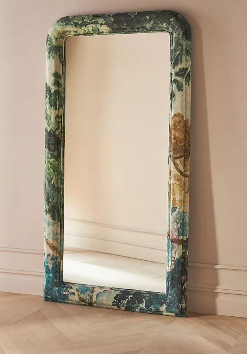 Green printed floor mirror.